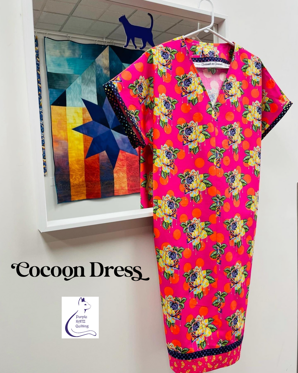 The Cocoon Dress paper pattern Purple KATZ Quilting