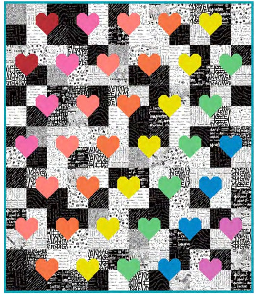 Patchwork Hearts  - B&W/ Rainbow - Throw 54”x63”