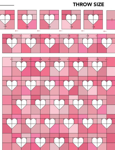 Patchwork Hearts - Throw 54”x63” - Low Volume Hearts on Variety of PINK background